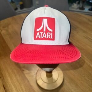 ATARI SnapBack Trucker Baseball Hat Red Black Rubber Patch Gamer Video Games Cap